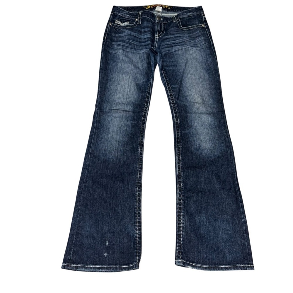📌Maurices women’s 9/10 blue denim jeans with 10” flare leg flattering mid-rise